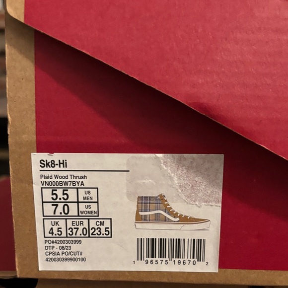 Vans Sk8-Hi Tops Plaid Wood Thrush Women’s Sizes - Picture 7 of 11